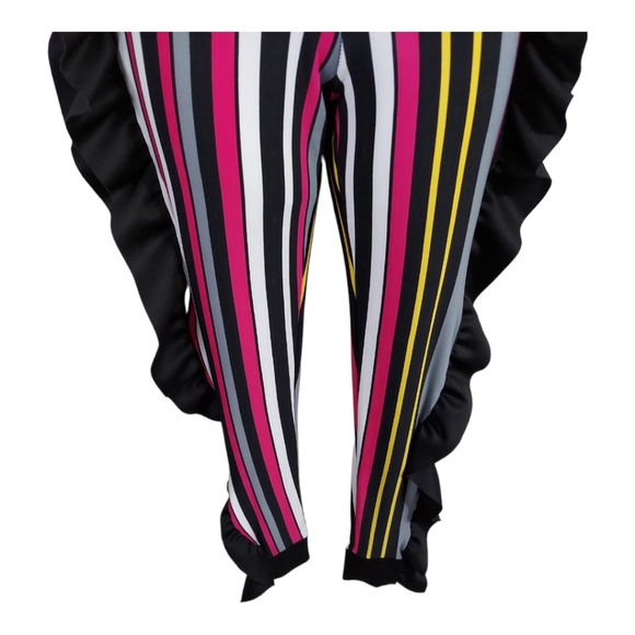 Monaco Womens Small Sleeveless Stripes Neck Ruffle High Waist Bodyocn Jumpsuits - Picture 9 of 15